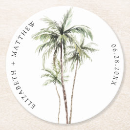 Dessous De Verre Rond Palm Tree Tropical | Mariage minimal