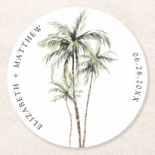 Dessous De Verre Rond Palm Tree Tropical   Mariage minimal