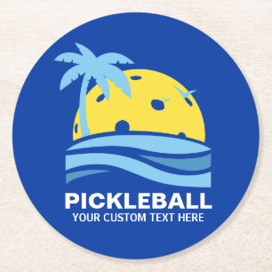 Dessous De Verre Rond Palmier tropical Sun de Pickleball votre texte