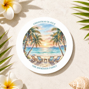 Dessous De Verre Rond Palmiers exotiques de plage Noël en juillet 