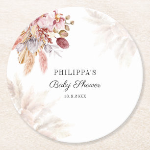 Dessous De Verre Rond Pampas Grass Boho Girl Baby shower