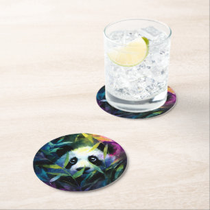 Dessous De Verre Rond Panda Peeking Bamboo Aquarelle