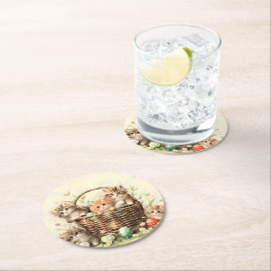 Dessous De Verre Rond Panier de Pâques de Chatte-Printemps