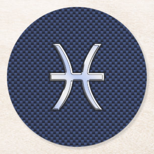 Dessous De Verre Rond Panneau Zodiac Poissons d'argent Impression Fibre 