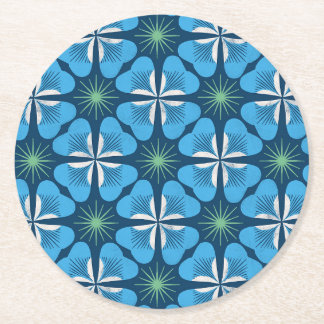 Dessous De Verre Rond Paper Coaster in bright blue clover geometric