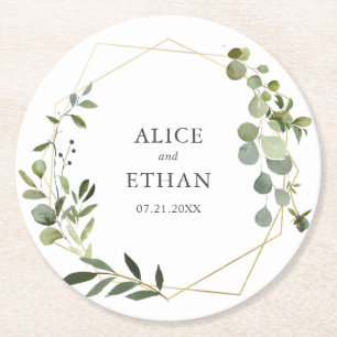 Dessous De Verre Rond Papier rond Mariage végétal vert