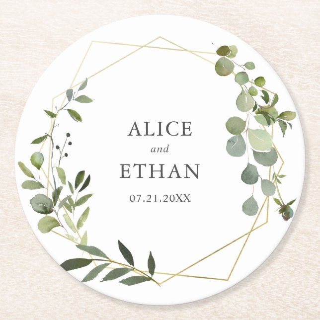 Dessous De Verre Rond Papier rond Mariage végétal vert (Devant)