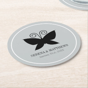 Dessous De Verre Rond Papillon noir
