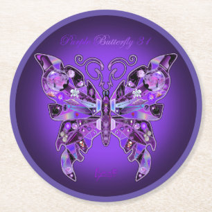 Dessous De Verre Rond Papillon pourpre 31