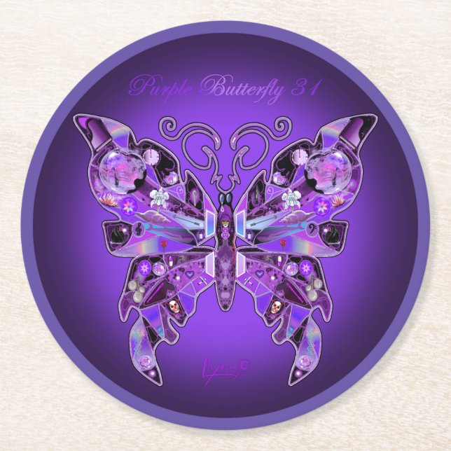 Dessous De Verre Rond Papillon Violet 31  (Devant)