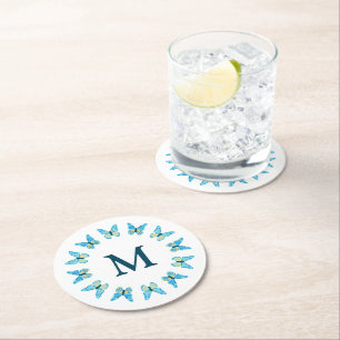 Dessous De Verre Rond Papillons Couleurs personnalisées Monogramme graph