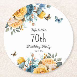 Dessous De Verre Rond Papillons Rose Dusty Jaune 70e anniversaire