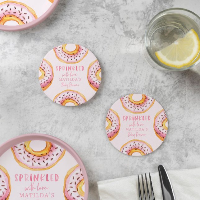 Dessous De Verre Rond Parsemé de baby shower beigne rose d'amour (Créateur téléchargé)
