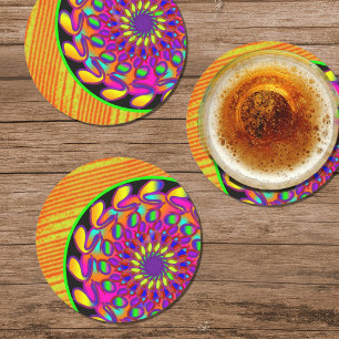 Dessous De Verre Rond Parti Mandala orange et rose