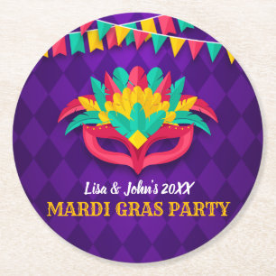 Dessous De Verre Rond Partie de mascarade de mardi gras