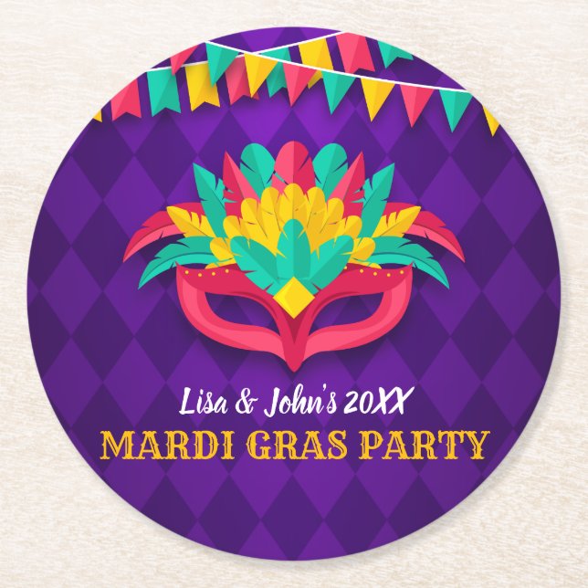 Dessous De Verre Rond Partie de mascarade de mardi gras (Devant)