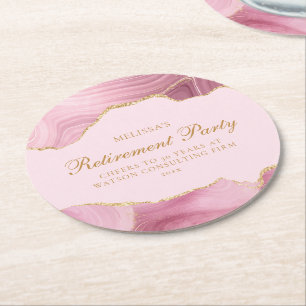 Dessous De Verre Rond Partie de retraite chic Pink Gold Agate personnali