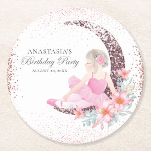 Dessous De Verre Rond Parties scintillant Ballerina Anniversaire Personn