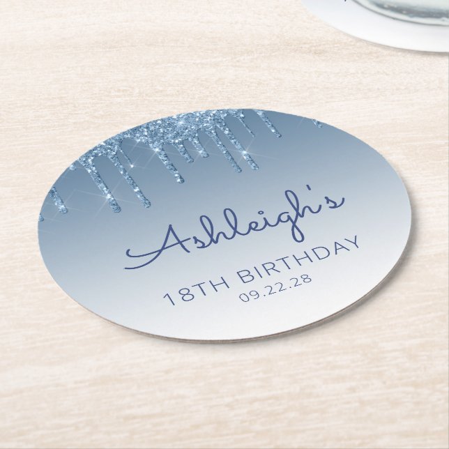 Dessous De Verre Rond Parties scintillant bleue 18e fête d'anniversaire (Incliné)