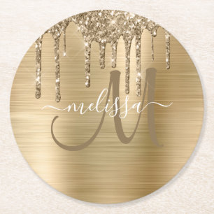 Dessous De Verre Rond Parties scintillant Chic Gold Driving Brossé Monog