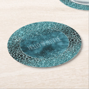 Dessous De Verre Rond Parties scintillant de Empreinte de léopard bleu 