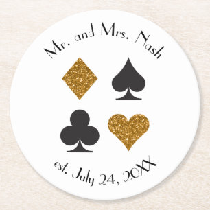 Dessous De Verre Rond Parties scintillant d'or Las Vegas Mariage CustomD