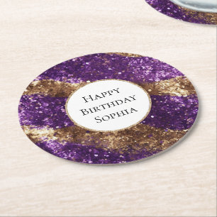 Dessous De Verre Rond Parties scintillant d'or violet Anniversaire