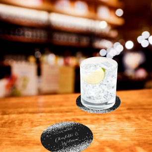 Dessous De Verre Rond Parties scintillant en argent noir mariage