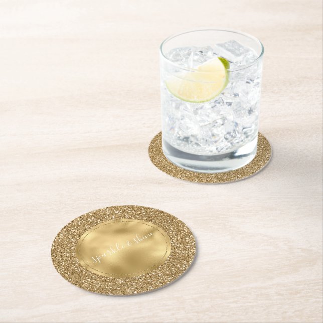 Dessous De Verre Rond Parties scintillant Glam Gold Glitz (En situation)