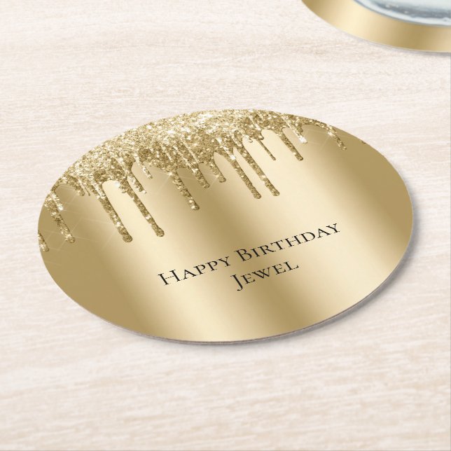 Dessous De Verre Rond Parties scintillant Glitzy Gold Sparkle Drithday (Incliné)