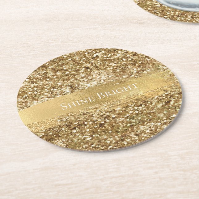 Dessous De Verre Rond Parties scintillant Gold Sparkle       (Incliné)