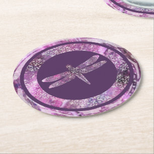 Dessous De Verre Rond Patine pourpre : Libellule