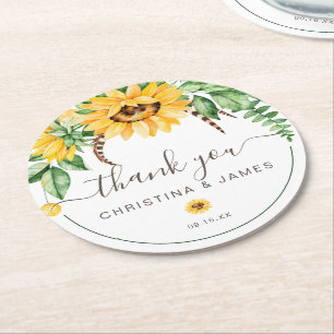 Dessous De Verre Rond Pays Merci tournesol mariage Faveur