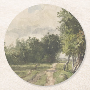 Dessous De Verre Rond Paysage aquarelle du chemin - Troyon constant