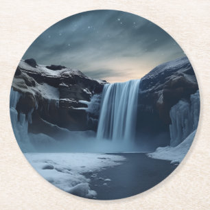 Dessous De Verre Rond Paysage de la cascade en Islande