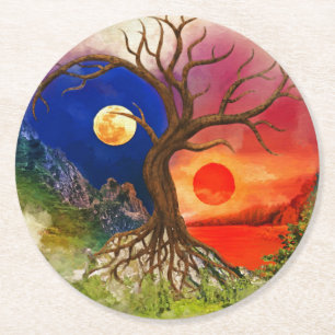 Dessous De Verre Rond Paysage de Yin Yang Tree