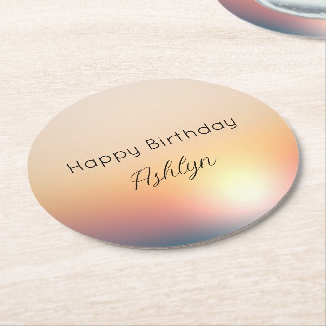 Dessous De Verre Rond Peach Blue Purple Sunrise Anniversaire (Incliné)