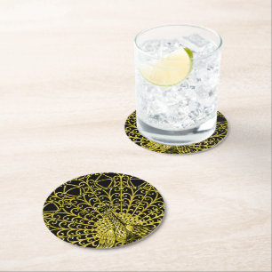 Dessous De Verre Rond Peacock Gold Art Nouveau