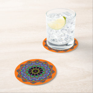 Dessous De Verre Rond Peinture à la main Mandala Horloge Face 24