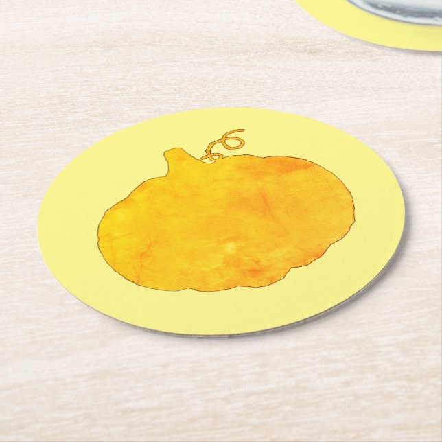Dessous De Verre Rond Peinture aquarelle citrouille (Incliné)