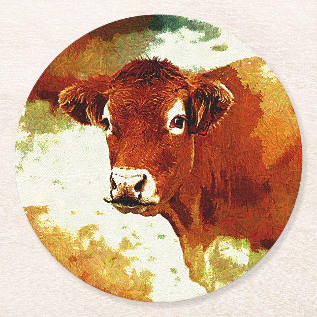 Dessous De Verre Rond Peinture rouge de vache (Devant)