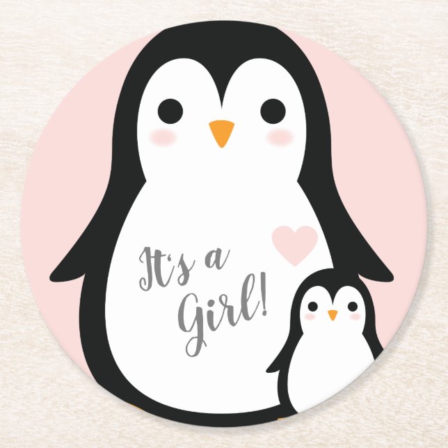 Dessous De Verre Rond Penguin thème Baby shower mignonne (Devant)