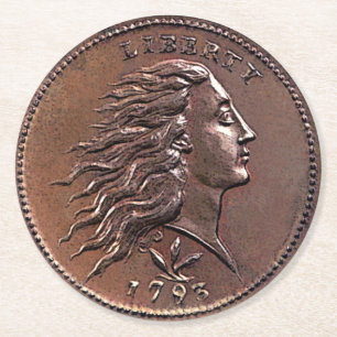 Dessous De Verre Rond Penny rare des 1793 États-Unis