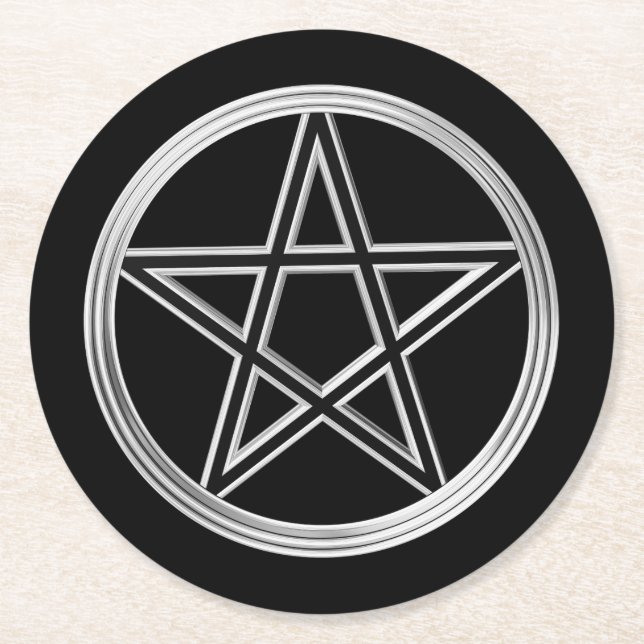 Dessous De Verre Rond Pentagramme argenté (Devant)