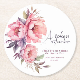 Dessous De Verre Rond Peonies personnalisables Un jeton de notre Mariage