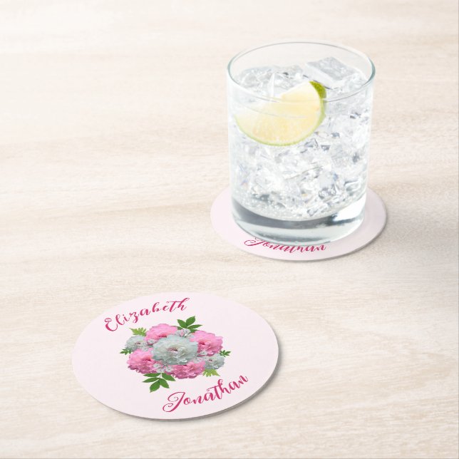 Dessous De Verre Rond Peony Bouquet Mariage (En situation)