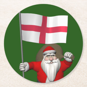 Dessous De Verre Rond Père Noël avec drapeau d'Angleterre