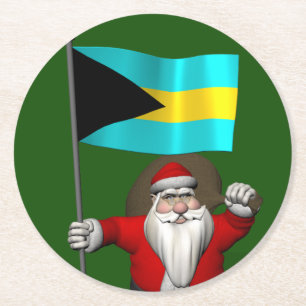 Dessous De Verre Rond Père Noël Avec Drapeau Des Bahamas