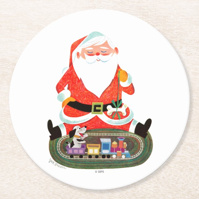 Dessous De Verre Rond Père Noël avec train (Devant)