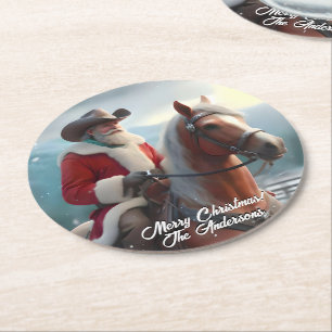 Dessous De Verre Rond Père Noël équitation Noël occidental